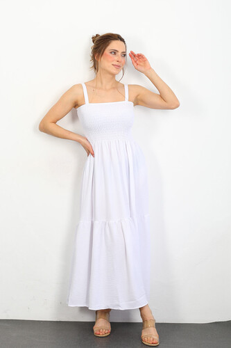 Berox - Askılı Göğüs Gipeli Kadın Beyaz Ayrobin Elbise (1)