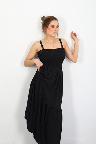 Berox - Askılı Göğüs Gipeli Kadın Siyah Ayrobin Elbise (1)