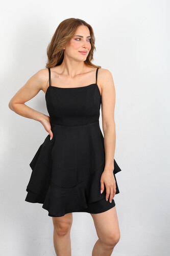 Berox - Askılı Volanlı Siyah Kadın Elbise (1)