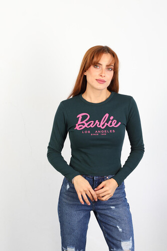 Berox - Barbi Baskılı Bisiklet Yaka Kadın Antrasit Bluz (1)