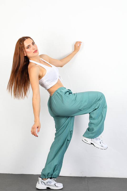 Berox - Belden Ayarlanabilir Kargo Cepli Mint Yeşili Kadın Paraşüt Pantolon (1)