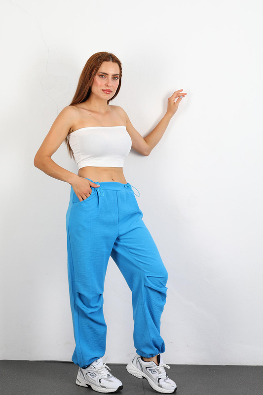 Berox - Belden Ayarlanabilir Tactical Keten Mavi Kadın Pantolon (1)