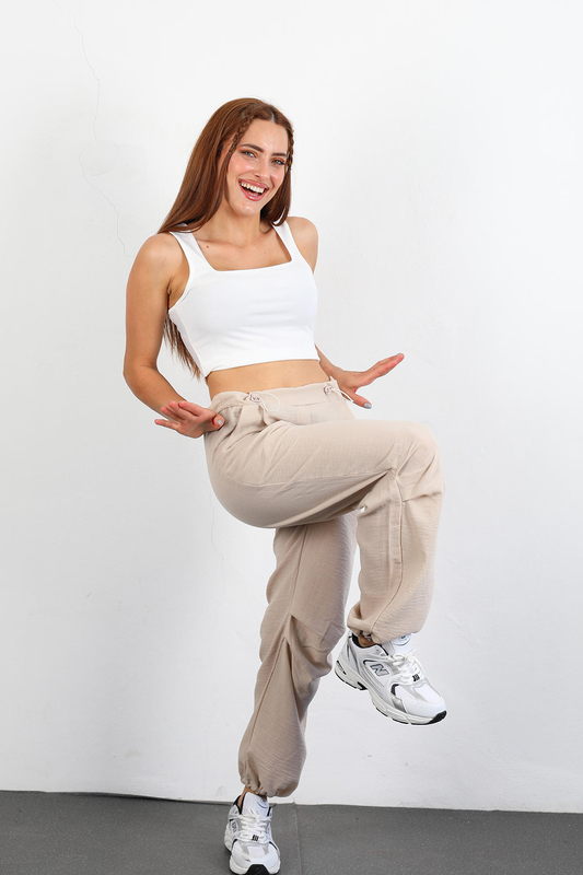 Berox - Belden Ayarlanabilir Tactical Keten Taş Rengi Kadın Pantolon (1)