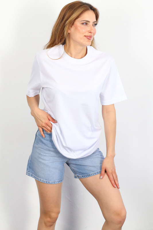 Berox - Bisiklet Yaka Oversize Beyaz Ünisex T-shirt (1)