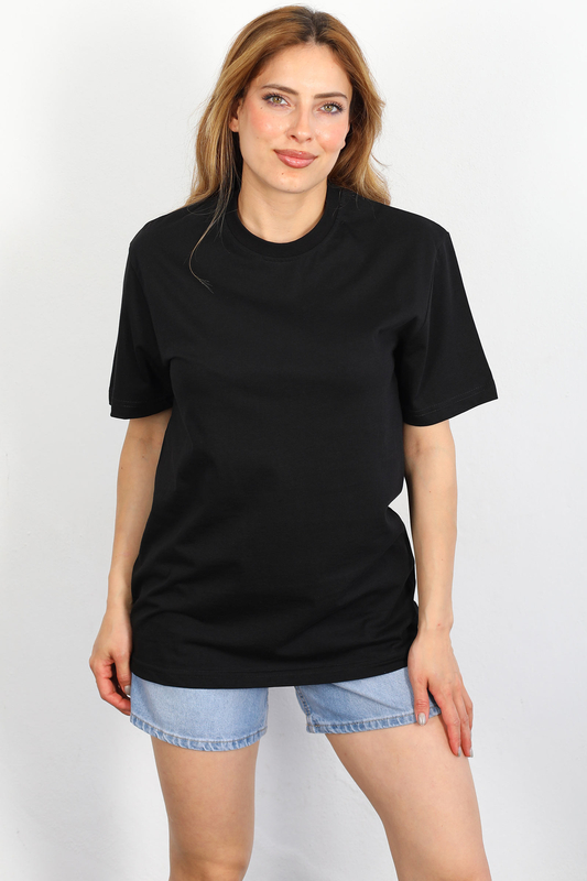 Berox - Bisiklet Yaka Oversize Siyah Ünisex T-shirt
