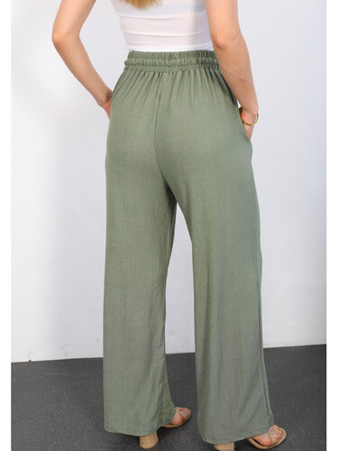Bol Paça Mint Yeşili Kadın Krep Pantolon - Thumbnail