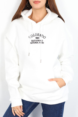Colorado Nakışlı Üç İplik Beyaz Kadın Sweatshirt - Thumbnail
