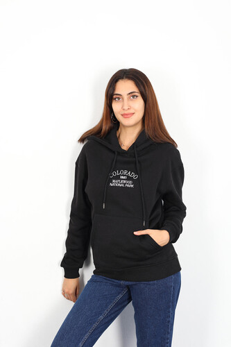 Berox - Colorado Nakışlı Üç İplik Siyah Kadın Sweatshirt (1)