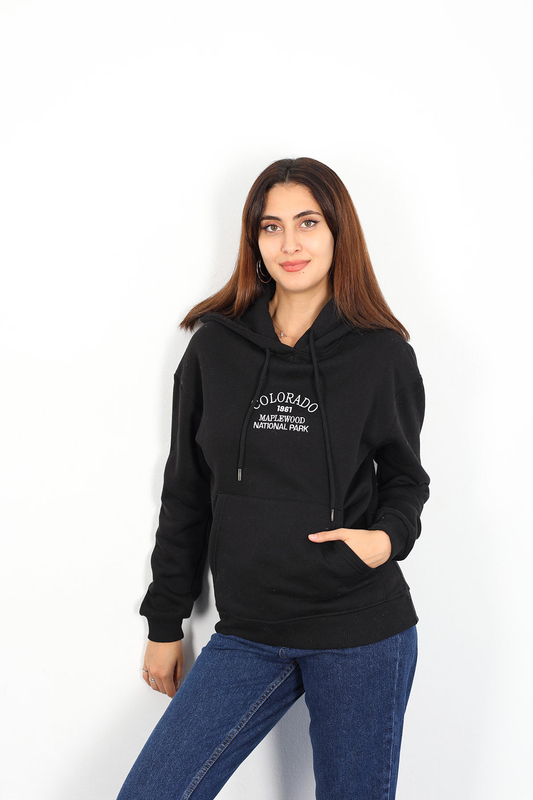 Berox - Colorado Nakışlı Üç İplik Siyah Kadın Sweatshirt (1)