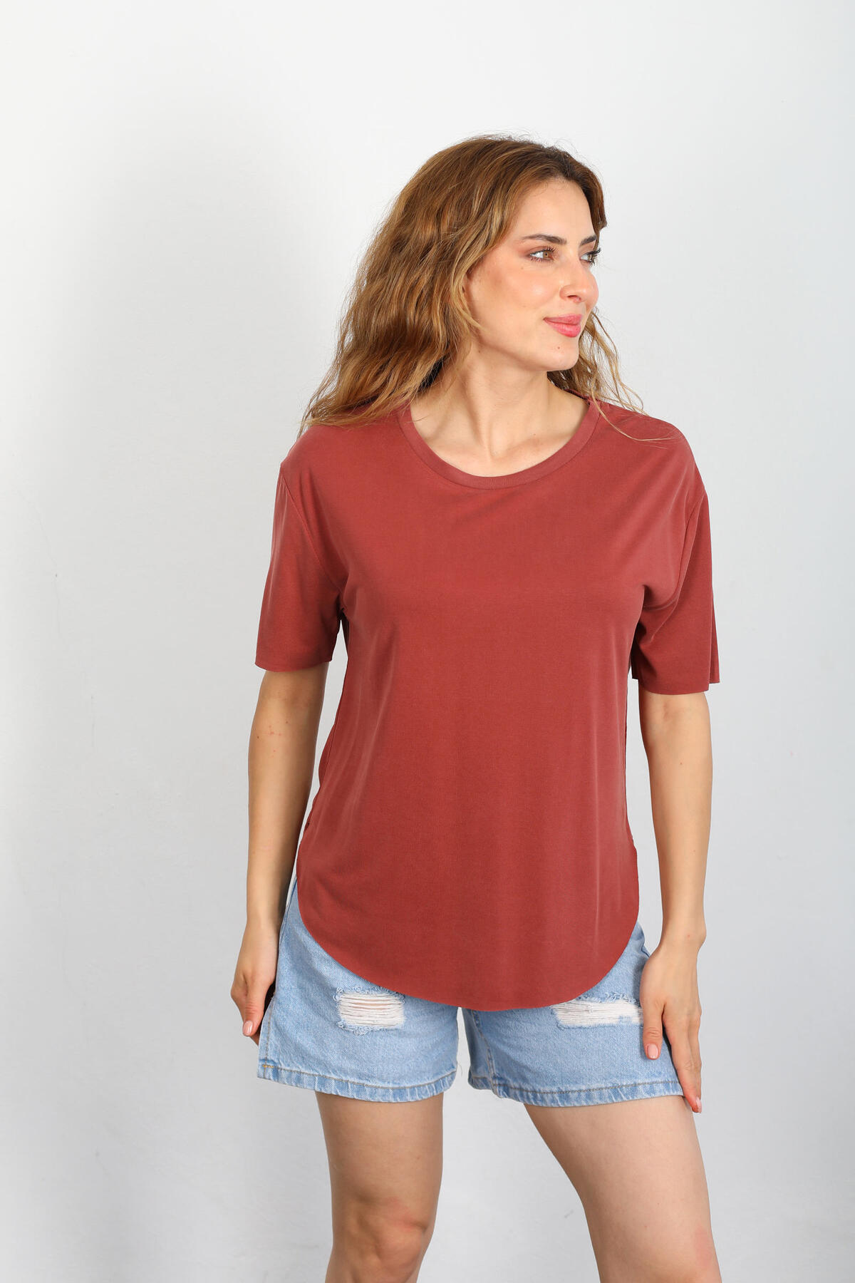 Berox - Eteği Oval Basic OYSH Kiremit Kadın T-shirt
