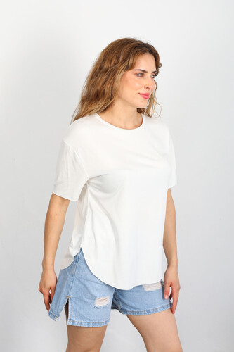 Berox - Eteği Oval Basic OYSH Beyaz Kadın T-shirt (1)