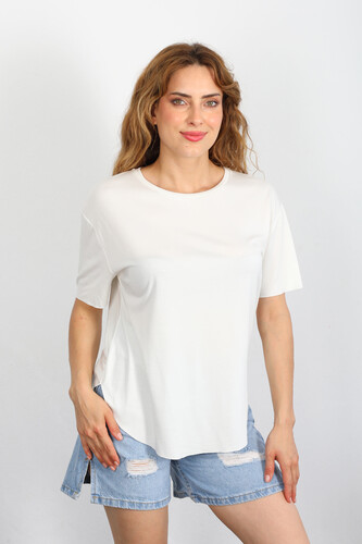 Berox - Eteği Oval Basic OYSH Beyaz Kadın T-shirt