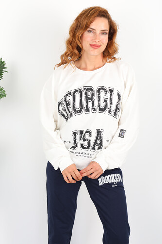 Berox - Georgia Baskılı Beyaz Kadın Oversize Sweatshirt (1)