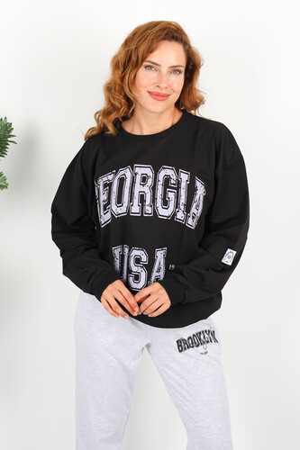 Berox - Georgia Baskılı Siyah Kadın Oversize Sweatshirt (1)