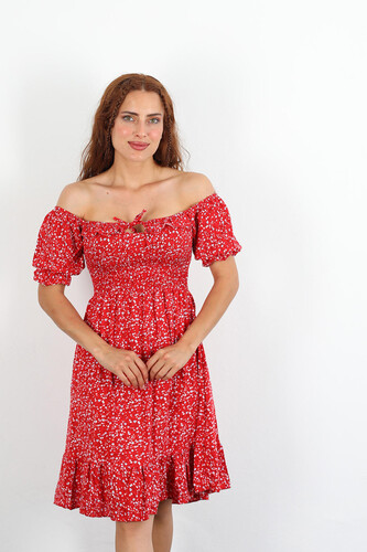 Berox - Göğüs Gipeli Bağlamalı Kırmızı Kadın Elbise (1)