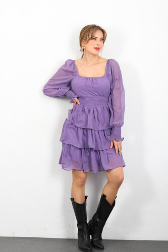 Berox - Katlı Lila Kadın Şifon Elbise (1)