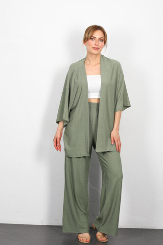 Berox - Krep Kumaş Mint Yeşili Kadın Kimono Takım (1)