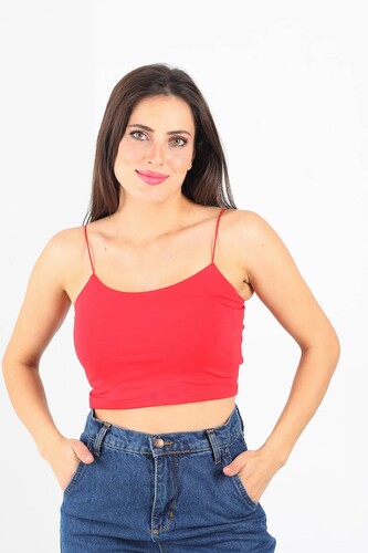 Berox - Lastik Askılı Kırmızı Kadın Crop Top