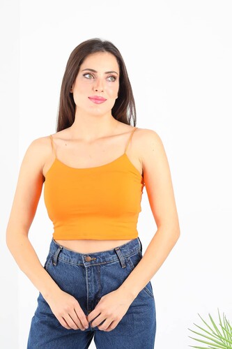 Berox - Lastik Askılı Turuncu Kadın Crop Top (1)