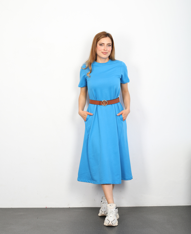 Berox - Midi Boy T-shirt Mavi Kadın Elbise (1)