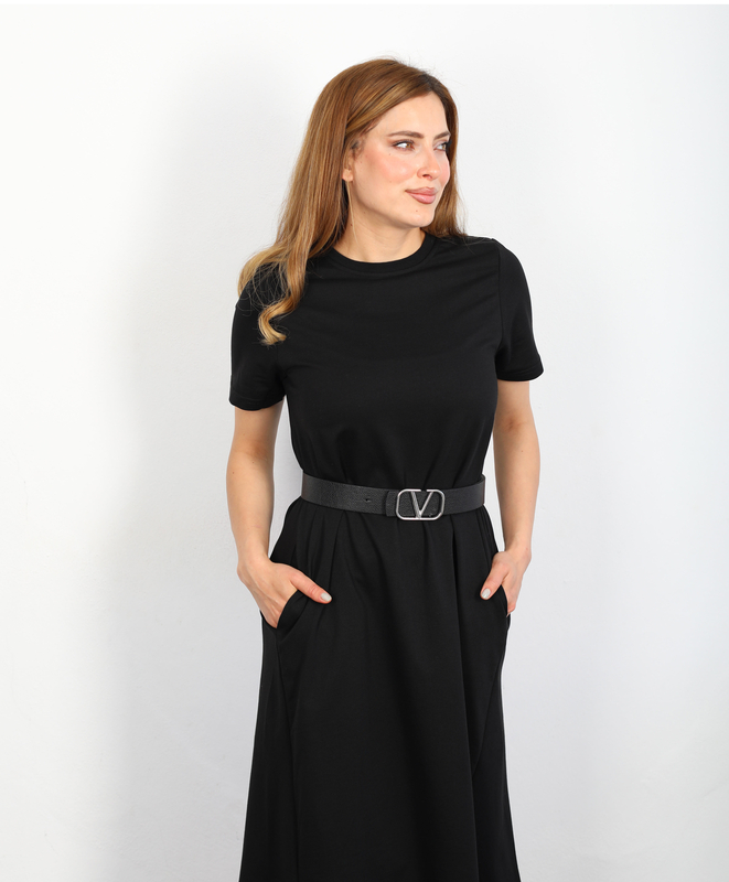 Berox - Midi Boy T-shirt Siyah Kadın Elbise (1)