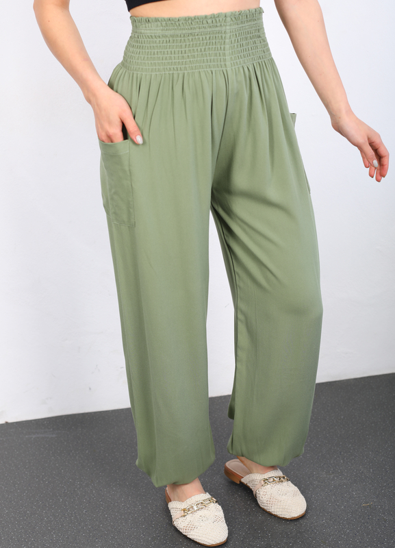 Berox - Paça Lastikli Mint Yeşili Kadın Şalvar Pantolon (1)