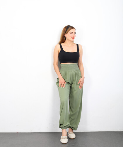 Paça Lastikli Mint Yeşili Kadın Şalvar Pantolon - Thumbnail