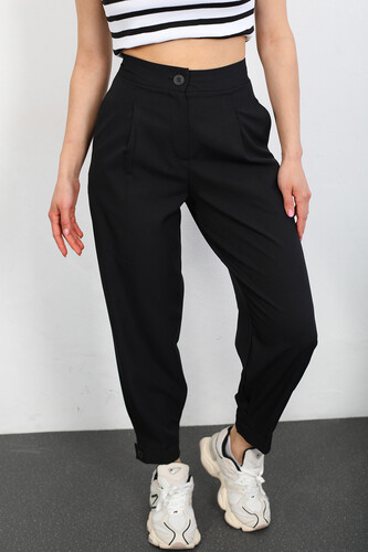 Berox - Paça Manşetli Siyah Kadın Kumaş Pantolon (1)
