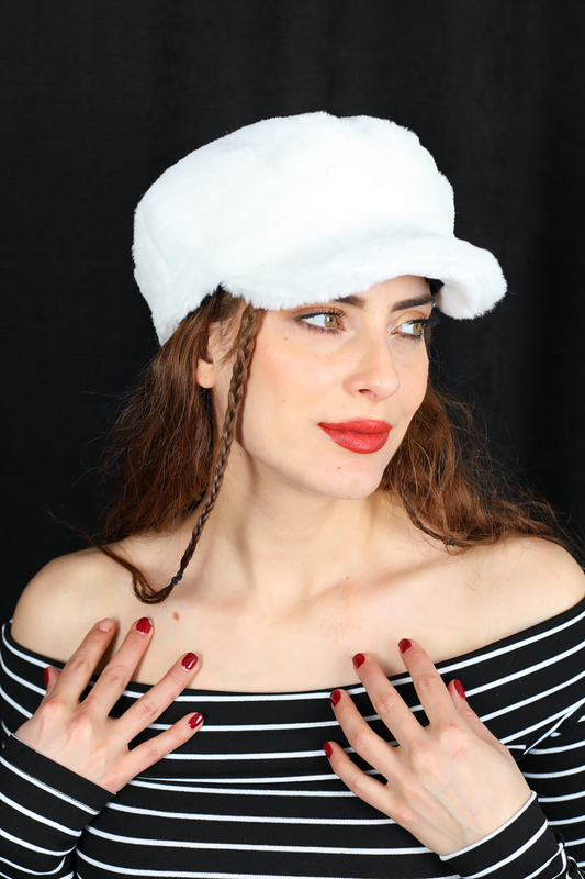 Berox - Peluş Kadın Beyaz Ressam Şapka