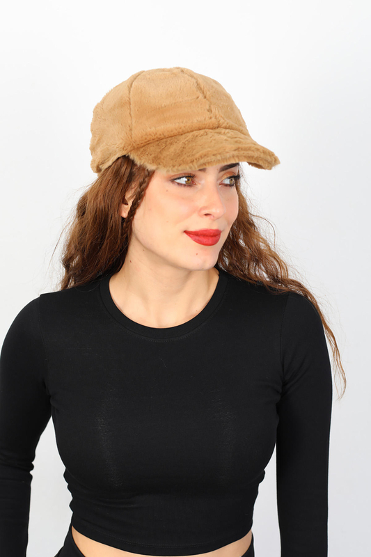 Berox - Peluş Tüylü Vizon Kadın Şapka