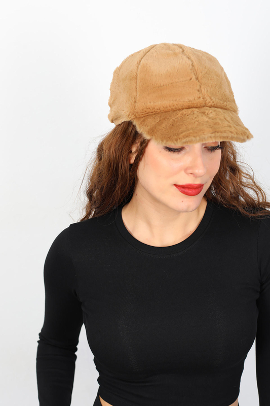 Berox - Peluş Tüylü Vizon Kadın Şapka (1)