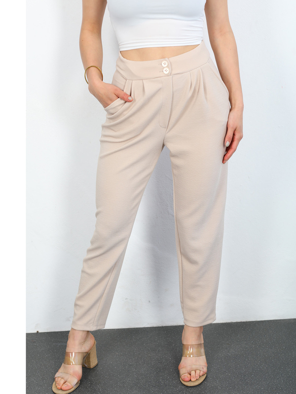 Berox - Pensli Taş Rengi Kadın Balon Pantolon (1)
