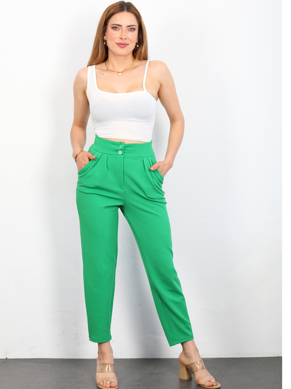 Berox - Pensli Yeşil Kadın Balon Pantolon