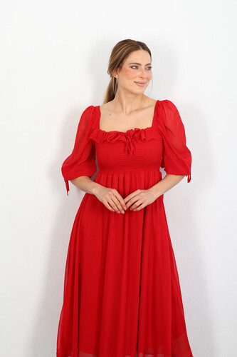 Berox - Prenses Kol Kırmızı Kadın Maya Elbise (1)