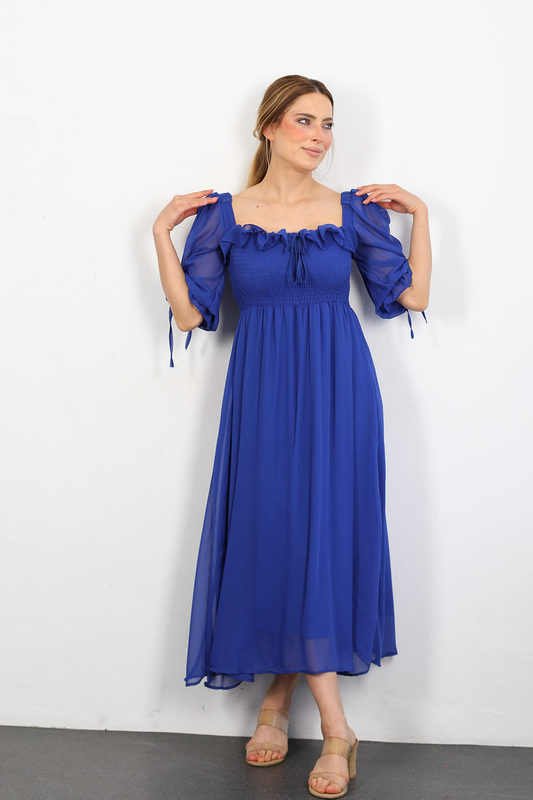 Berox - Prenses Kol Saks Mavisi Kadın Maya Elbise