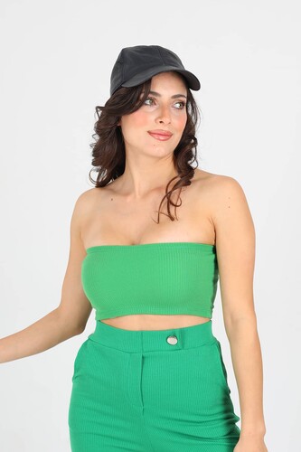 Berox - Straplez Fitilli Yeşil Kadın Crop Top