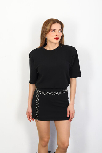 Berox - Vatkalı Premium Kadın Siyah T-Shirt Elbise (1)