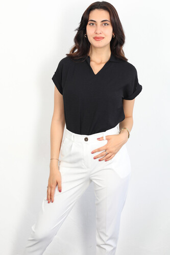 Berox - Yakalı Duble Kol Siyah Kadın Ayrobin Gömlek Bluz (1)