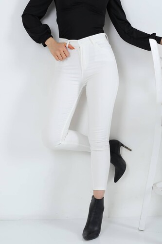 Berox - Yüksek Bel Beyaz Kadın Dar Paça Pantolon (1)