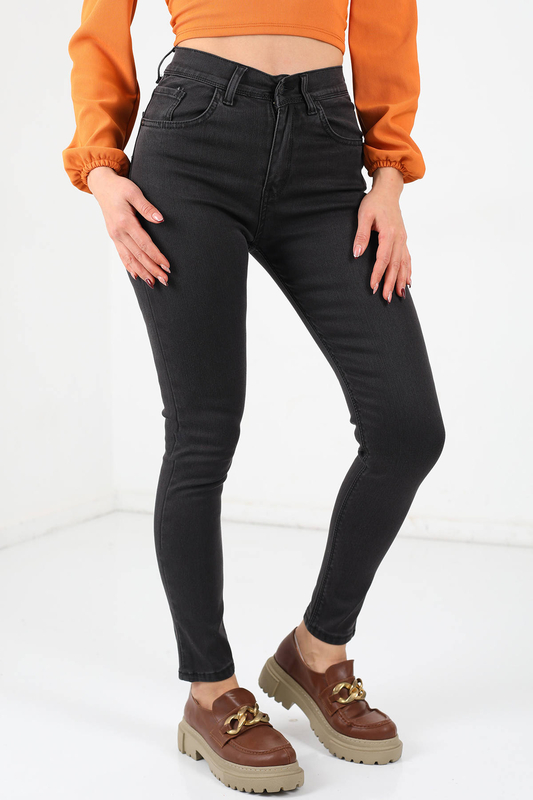Berox - Yüksek Bel Dar Paça Füme Kadın Kot Pantolon (1)