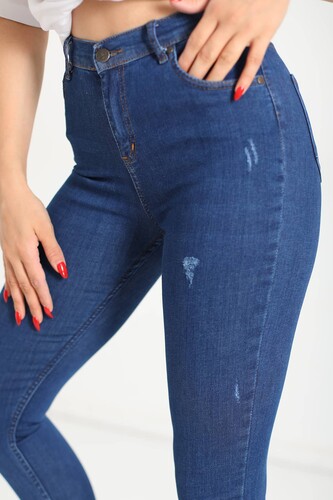 Berox - Yüksek Bel Yıpratmalı Dar Paça Mavi Kadın Kot Pantolon (1)