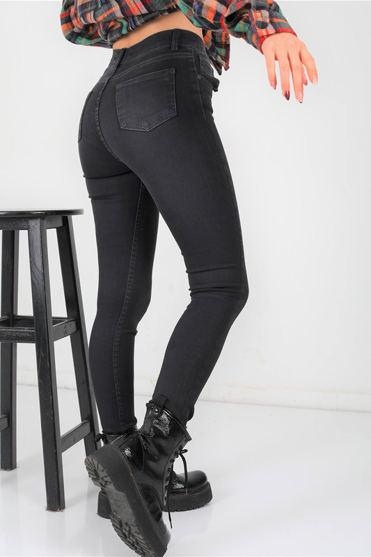 Berox - Yüksek Bel Yıpratmalı Füme Kadın Pantolon (1)